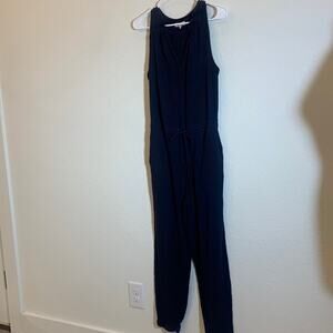 Rebecca Taylor V Neck Sleeveless Jumpsuit Navy Womens 6 Ruffle Neck